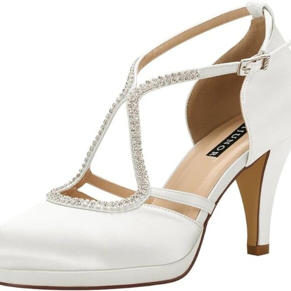 Women's Wedding Heels – Lace Satin Bow Ankle Strap Pumps, 2.56 Inch Heel (Closed Toe) - View #10
